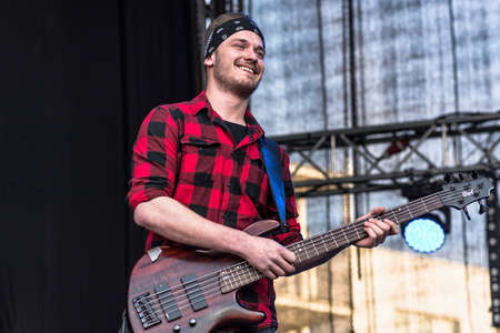 Lublin, Poland - May 3, 2015: Live concert of band Wasted at Medykalia 2015 (Uniwersytet Przyrodniczy, WSPA, WSSP) in Lublinのeditorial素材