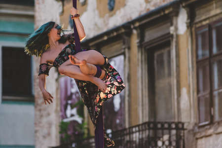 Lublin, Poland - June 1, 2019: Aerial artists performance during Night of Culture (Noc Kultury) in old townのeditorial素材