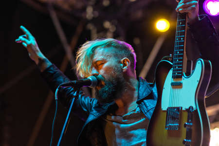 Kazimierz Dolny, Poland - July 8, 2016: Organek (Tomasz Organek) concert during summer music and lifestyle festival Kazimiernikejszynのeditorial素材