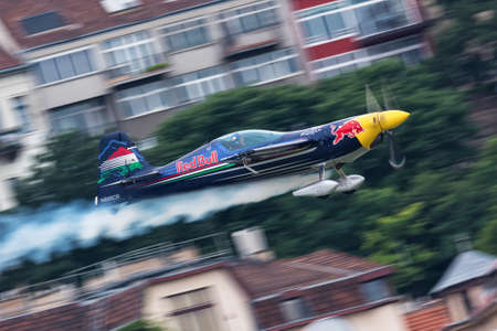 Budapest, Hungary - June 23, 2018: PÃ©ter Besenyei in Corvus CA-41 Racer at Red Bull Air Race (The World Air Sports Federation event)のeditorial素材