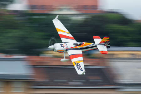 Budapest, Hungary - June 23, 2018: Juan Velarde in Zivko Edge 540 at Red Bull Air Race (The World Air Sports Federation event)のeditorial素材