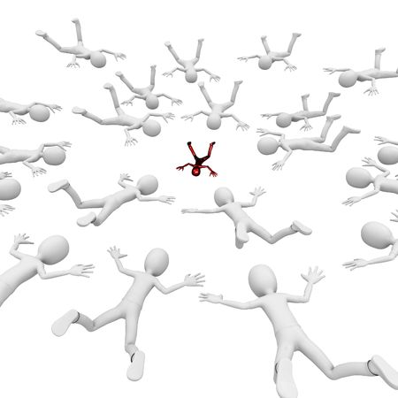 3d man following the leader skydivingの写真素材