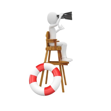 3d man lifeguard watching from high chairの写真素材