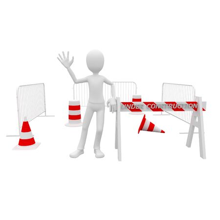 3d man warning about a construction siteの写真素材
