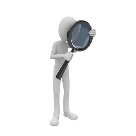 3d man searching with big magnifying glassの写真素材