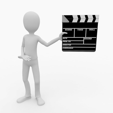 3d man with blank movie clapperの写真素材