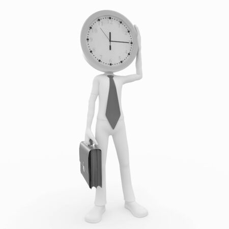 3d business man with clock isolated on whiteの写真素材