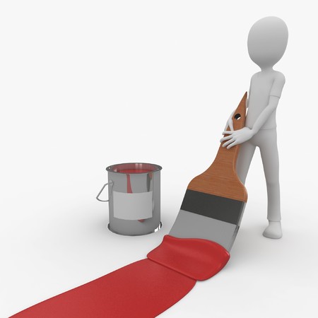 3d man with paintbrush isolated on whiteの写真素材