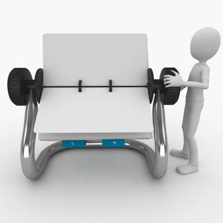 3d man with blank rolodex isolated on whiteの写真素材