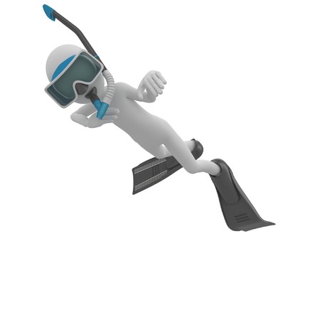3d man with scuba gear isolated on white