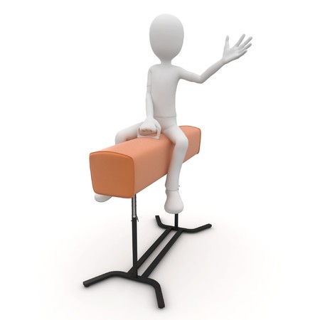 3d man with pommel horse isolated on whiteの写真素材