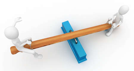 3d man with seesaw isolated on whiteの写真素材