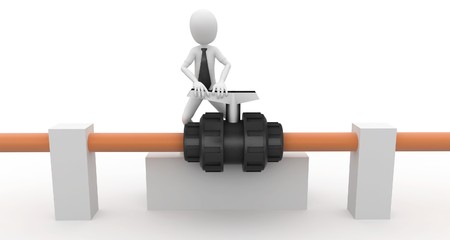 3d man with valve isolated on whiteの写真素材