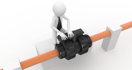 3d man with valve isolated on whiteの写真素材