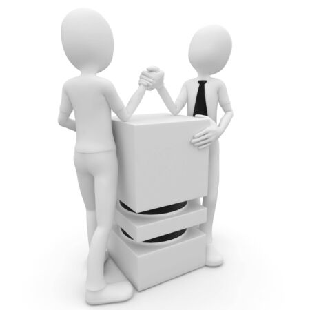 3d man arm wrestling isolated on whiteの写真素材