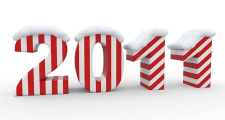 3d Happy New Year 2011 isolated with snow isolated on whiteの写真素材