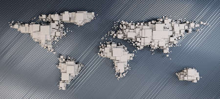 3d world map rendering out of blocksの写真素材