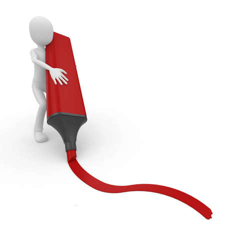 3d man with marker tracing a line isolated on whiteの写真素材