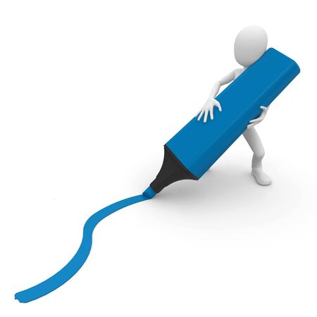 3d man with marker tracing a line isolated on whiteの写真素材