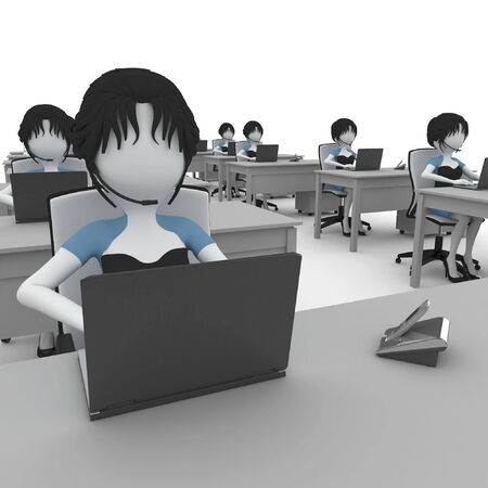 3d girl working in the office isolated on whiteの写真素材