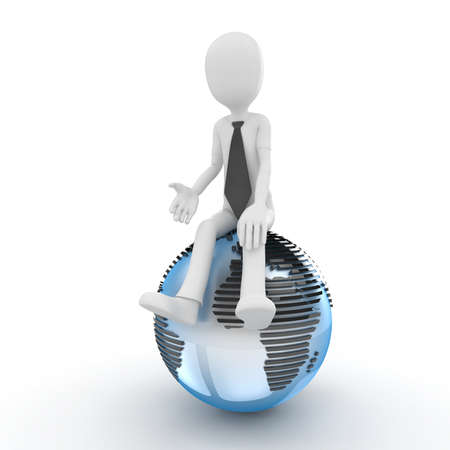 3d man with globe isolated on whiteの写真素材