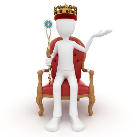 3d man king on the throne isolated on whiteの写真素材
