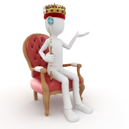 3d man king on the throne isolated on whiteの写真素材