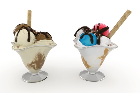 3d bowls with ice-cream isolated on white