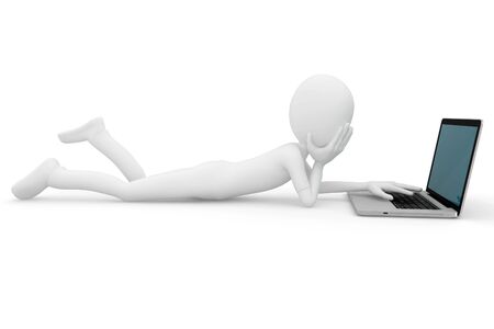 3d man working on laptop isolated on whiteの写真素材