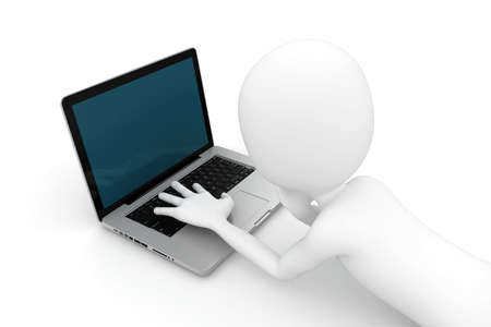 3d man working on laptop isolated on whiteの写真素材