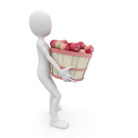 3d man with apples isolated on whiteの写真素材