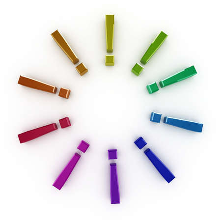 3d exclamation point circle isolated on whiteの写真素材