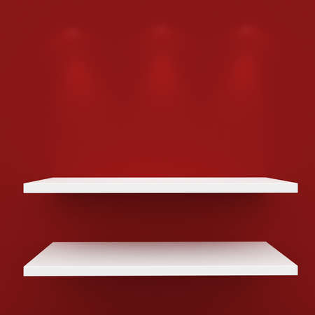 3d Empty shelves for exhibit isolated on whiteの写真素材
