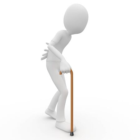 3d man old with walking stick isolated on white 3d man old with walking stick isolated on white