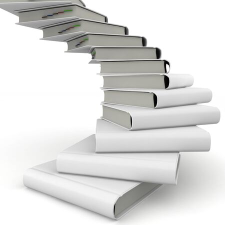 3d  book spiral stair with blank cover isolated on whiteの写真素材