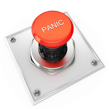 3d red panic button isolated on whiteの写真素材