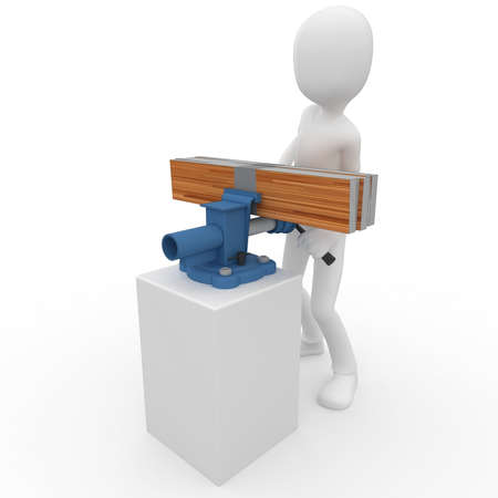 3d man working with a vice isolated on whiteの写真素材