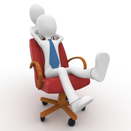 3d man pushing the boss with chair isolated on whiteの写真素材