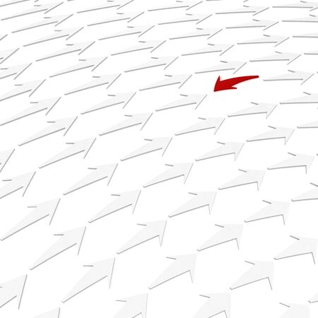 3d red arrow against the flow isolated on white backgroundの写真素材