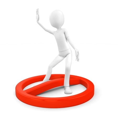 3d man stop sign on white backgroundの写真素材