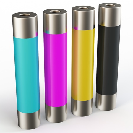 3d tubes with cmyk ink on whiteの写真素材