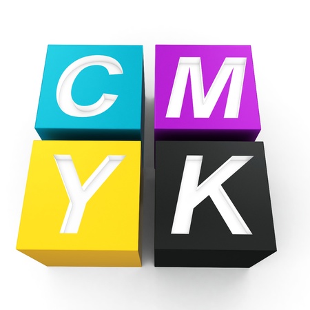 3d cubes with cmyk ink on whiteの写真素材