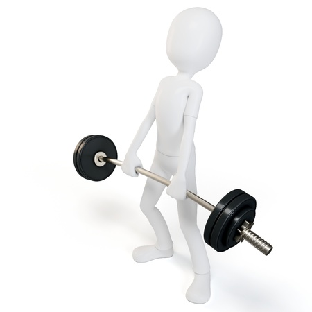 3d man easy lifting heavy barbell on white backgroundの写真素材