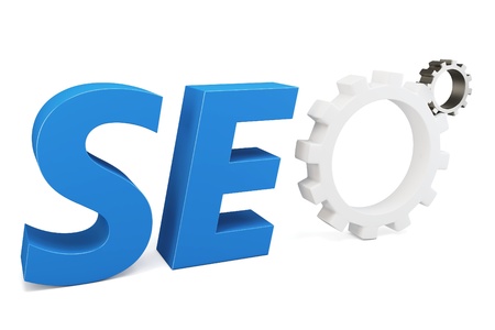 3d seo Search Engine gears on white backgroundの写真素材