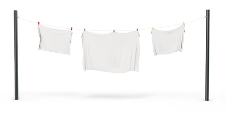 3d clothes  drying on clothesline on white backgroundの写真素材