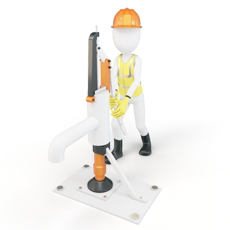 3d man with manual water pump on white backgroundの写真素材