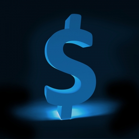 3d blank dollar sign on black  backgroundの写真素材