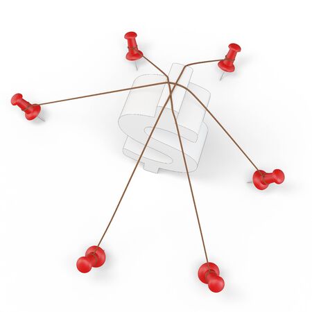 3d dollar sign tied down on white background