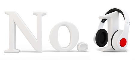3d number one concept with headphones on white backgroundの写真素材