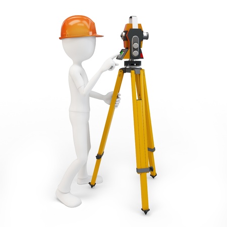 3d man with station surveying isolated on whiteの写真素材